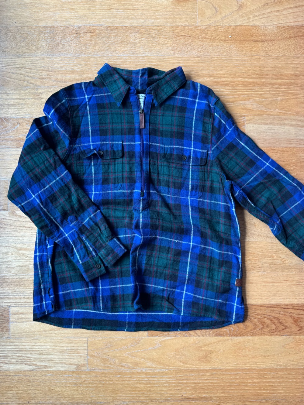 L.L. Bean Women’s Green and Blue Plaid Relaxed Zipper Front Flannel